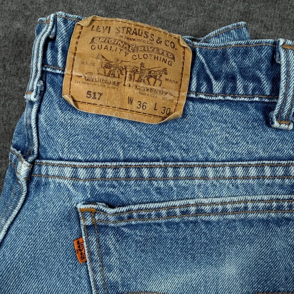 Vintage Levis 517 Jeans Mens 36x30 Orange Tab Made USA Blue Distressed Denim - Picture 8 of 14